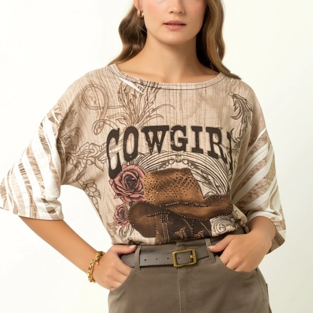 50%offw❤️ Big Bang Texas Graphic Tee Western Cowboy boots Y2K Grunge Top 2X #27
